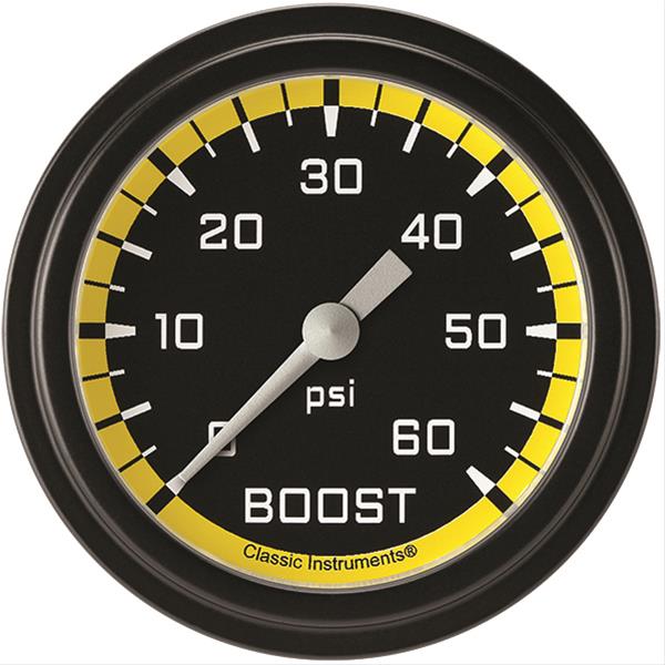 Classic Instruments Auto Cross Yellow Series Gauges AX343YBLF Gauge, Series, Boost, 60 psi, 2 5/8 in., Low Step Bezel, Analog, Electrical, Each