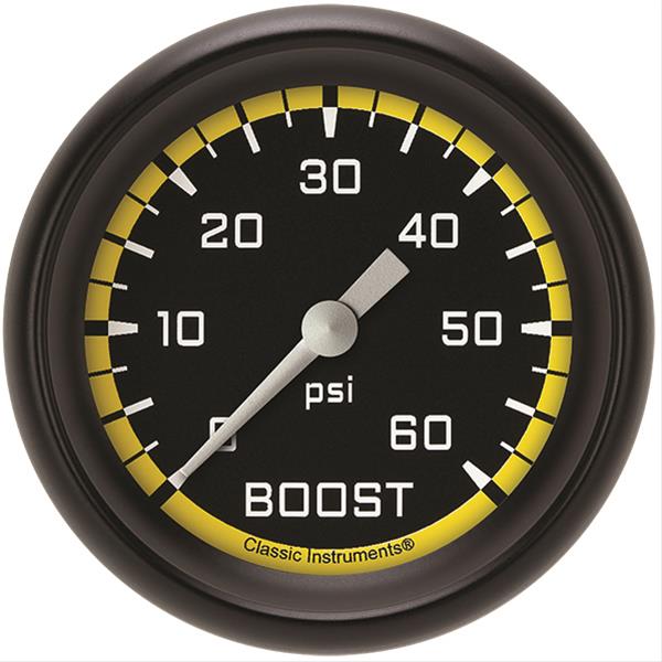 Classic Instruments Auto Cross Yellow Series Gauges AX343YBPF Gauge, Series, Boost, 60 psi, 2 5/8 in., Performance Bezel, Analog, Electrical, Each