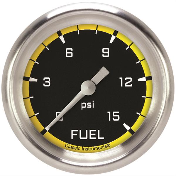 Classic Instruments Auto Cross Yellow Series Gauges AX345YAPF Gauge, Series, Fuel Pressure, 0-15 psi, 2 5/8 in., Performance Bezel, Analog, Electrical, Each