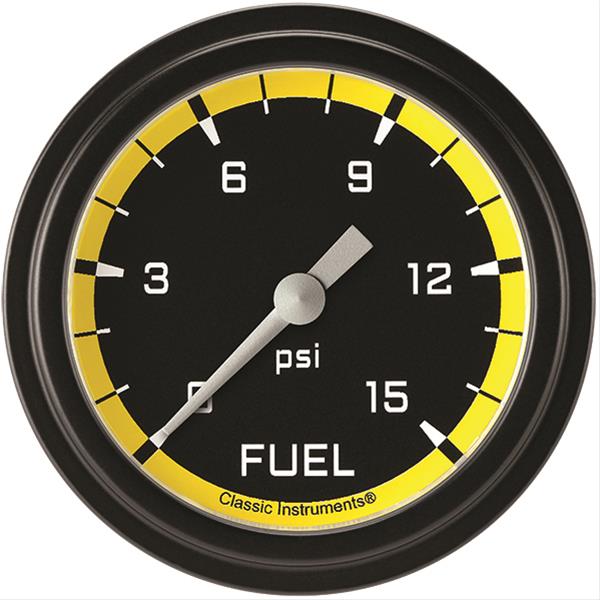 Classic Instruments Auto Cross Yellow Series Gauges AX345YBLF Gauge, Series, Fuel Pressure, 0-15 psi, 2 5/8 in., Low Step Bezel, Analog, Electrical, Each