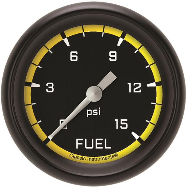 Classic Instruments Auto Cross Yellow Series Gauges AX345YBPF Gauge, Series, Fuel Pressure, 0-15 psi, 2 5/8 in., Performance Bezel, Analog, Electrical, Each