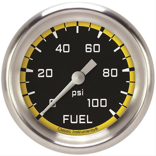 Classic Instruments Auto Cross Yellow Series Gauges AX346YAPF Gauge, Series, Fuel Pressure, 0-100 psi, 2 5/8 in., Performance Bezel, Analog, Electrical, Each