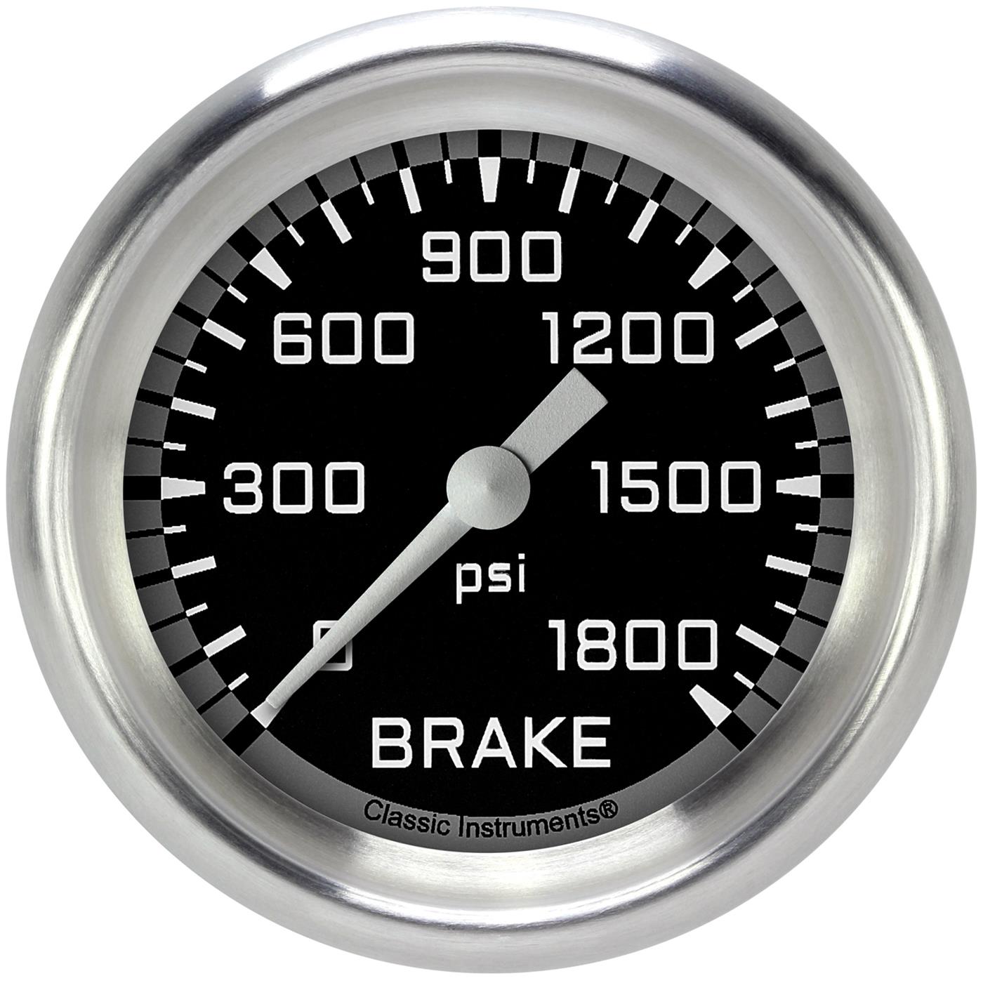 Classic Instruments Auto Cross Gray Series Gauges AX367GAPF Gauges, Series, Brake Pressure, 0-1,800 psi, Analog, Electrical, 2 5/8 in., Black Face, White Numbers, 1/8 in. NPT Thread, Each