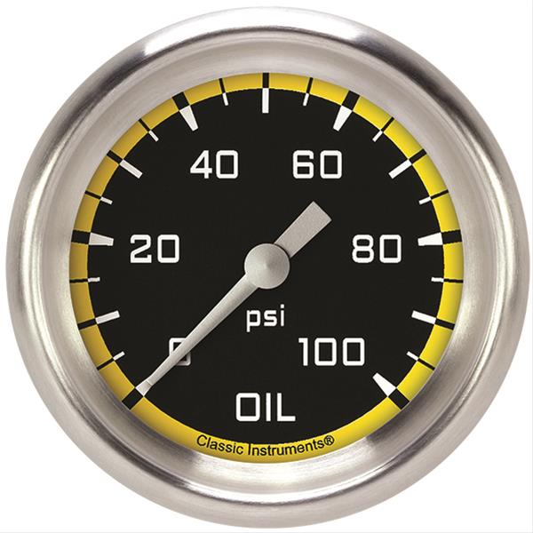 Classic Instruments Auto Cross Yellow Series Gauges AX381YAPF Gauge, Series, Oil Pressure, 0-100 psi, 2 5/8 in., Performance Bezel, Analog, Electrical, Each