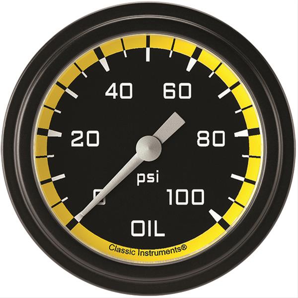 Classic Instruments Auto Cross Yellow Series Gauges AX381YBLF Gauge, Series, Oil Pressure, 0-100 psi, 2 5/8 in., Low Step Bezel, Analog, Electrical, Each