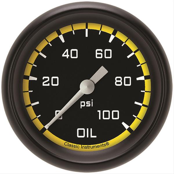 Classic Instruments Auto Cross Yellow Series Gauges AX381YBPF Gauge, Series, Oil Pressure, 0-100 psi, 2 5/8 in., Performance Bezel, Analog, Electrical, Each
