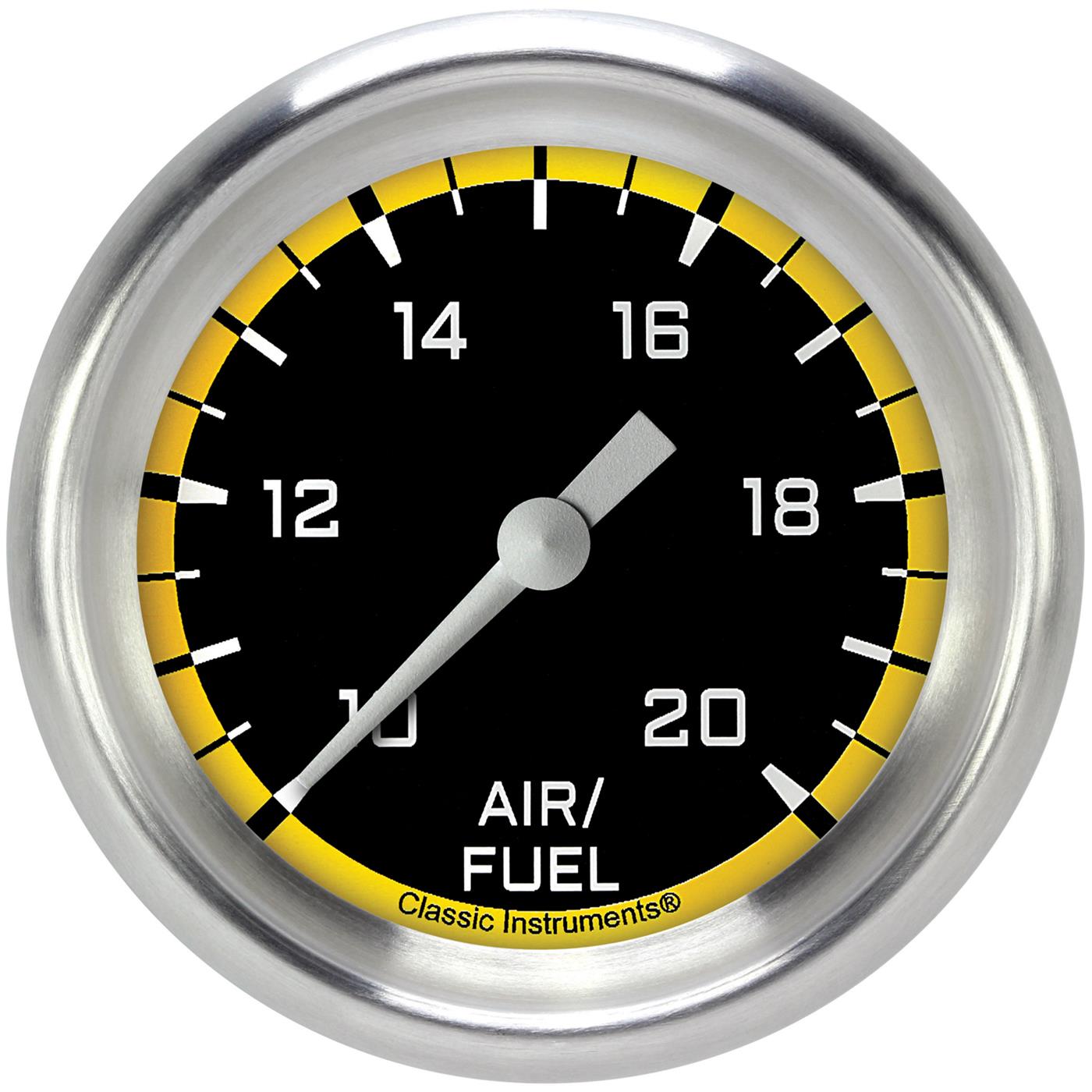 Classic Instruments Auto Cross Yellow Series Gauges AX394YAPF Gauges, Series, Air/Fuel Ratio - Wideband, 10:1-20:1, Analog, Electrical, 2 5/8 in., Black Face, White Numbers, Each