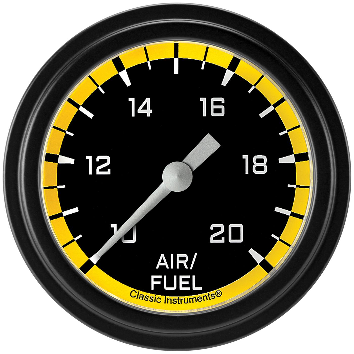 Classic Instruments Auto Cross Yellow Series Gauges AX394YBLF Gauges, Series, Air/Fuel Ratio - Wideband, 10:1-20:1, Analog, Electrical, 2 5/8 in., Black Face, White Numbers, Each