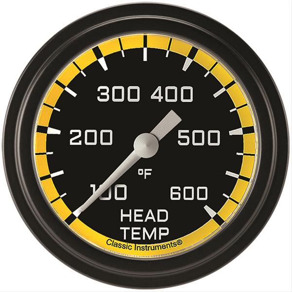 Classic Instruments Auto Cross Yellow Series Gauges AX397YBLF Gauge, Series, Cylinder Head Temperature, 100-600 Degree F, 2 5/8 in., Low Step Bezel, Analog, Electrical, Each