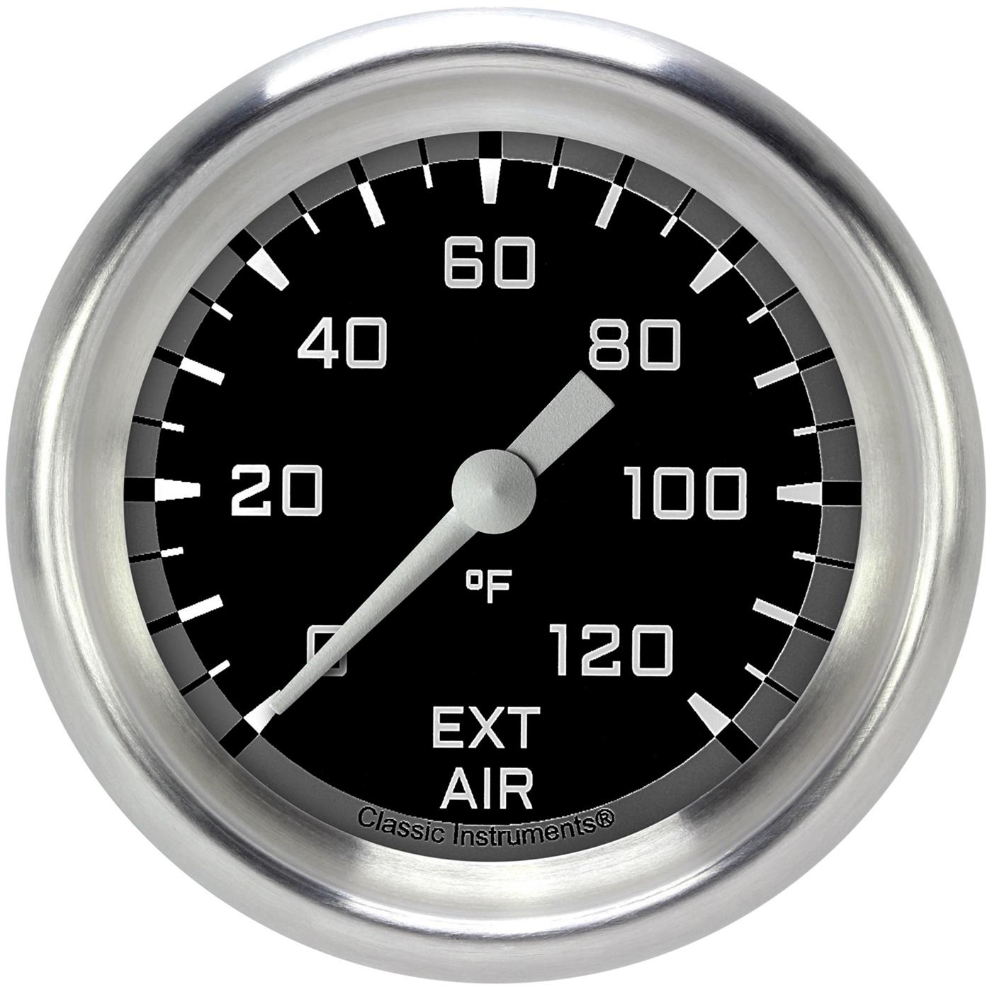 Classic Instruments Auto Cross Gray Series Gauges AX399GAPF Gauges, Series, Air Temperature, 0-120 degrees F, Analog, Electrical, 2 5/8 in., Black Face, White Numbers, 1/8 in. NPT Thread, Each