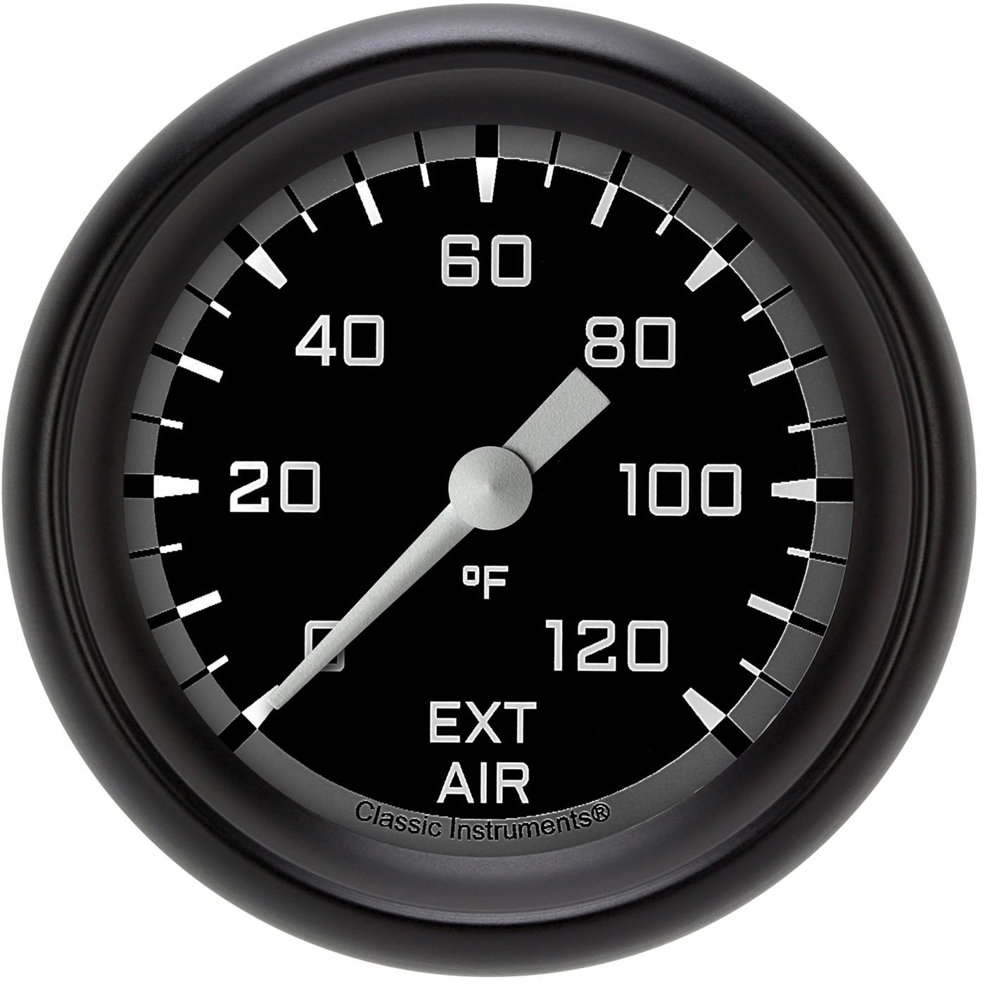 Classic Instruments Auto Cross Gray Series Gauges AX399GBPF Gauges, Series, Air Temperature, 0-120 degrees F, Analog, Electrical, 2 5/8 in., Black Face, White Numbers, Matte Black Bezel, Each