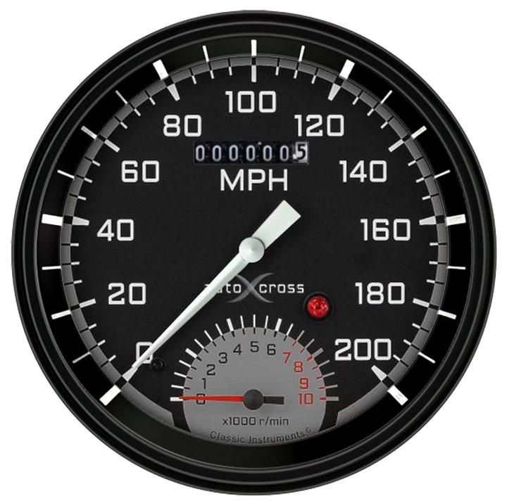 Classic Instruments Auto Cross Gray Series Gauges AX50GBLF Gauge Kit, Analog, Speedtachular, AutoCross Series, 4 5/8 in. Diameter, 0-200 MPH, 0-10,000 RPM, Black/Gray Face, White Numbers, Each