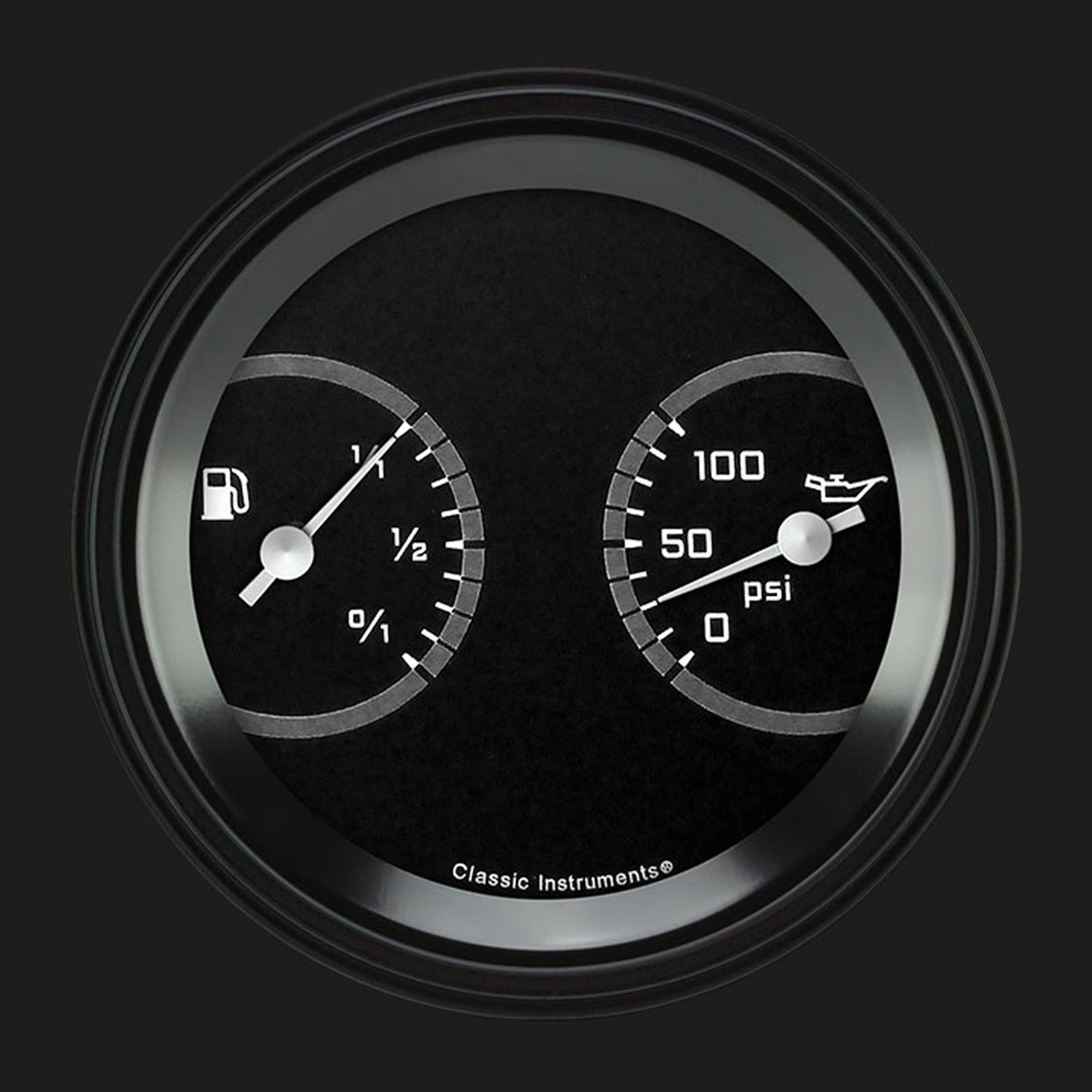 Classic Instruments Auto Cross Gray Series Gauge Sets AX72GBLF Gauges, AutoCross Gray, 3 3/8 in., Fuel Level, Oil Pressure, Black Low-Step Bezel, Flat Lens, Each