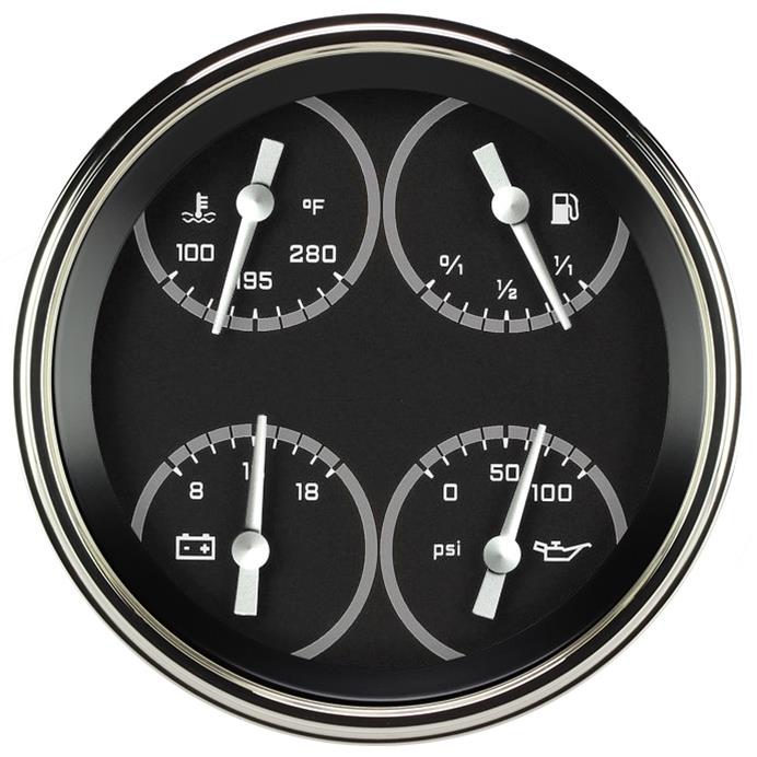 Classic Instruments Auto Cross Gray Series Gauge Sets AX75GSLF Gauges, AutoCross Gray, 4 5/8 in., Quad, Fuel Level, Oil Pressure, Water Temperature, Voltmeter, Black Low-Step Bezel, Flat Lens, Each
