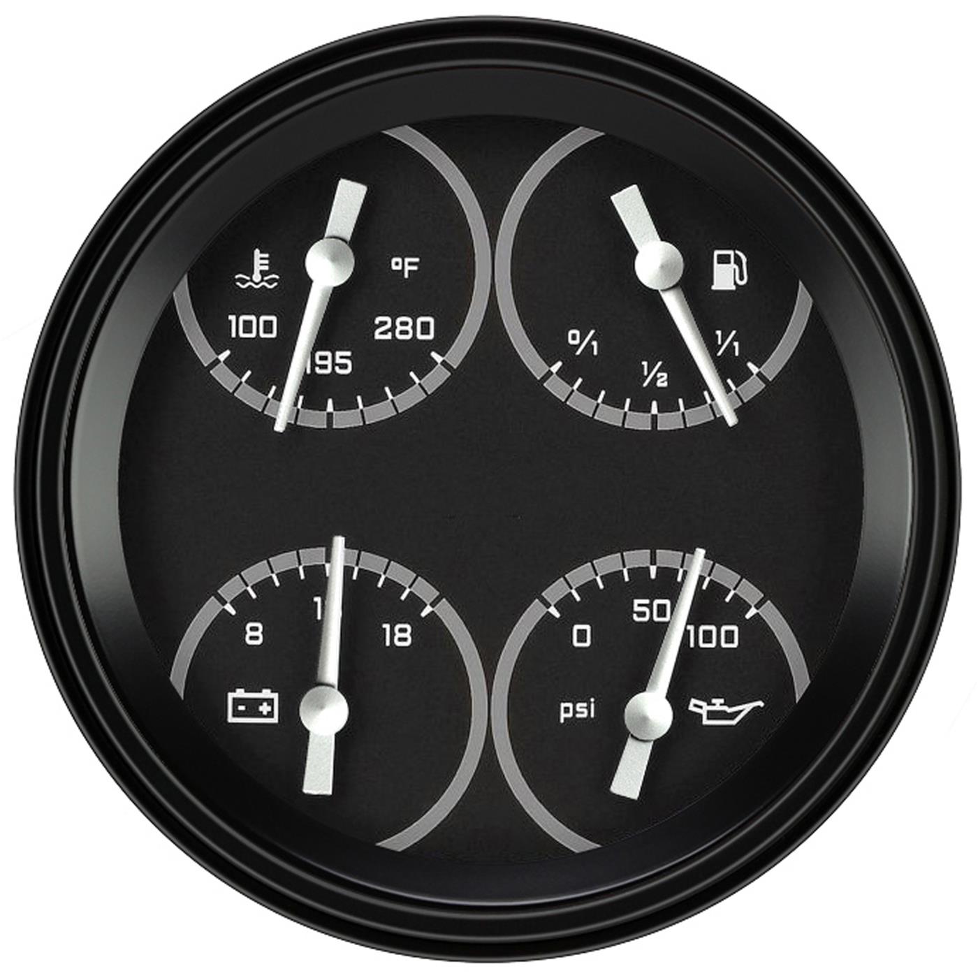 Classic Instruments Auto Cross Gray Series Gauges AX78GBLF Autocross w/ Black Bezel 4 5/8" Quad (fuel 0–90 ohm)