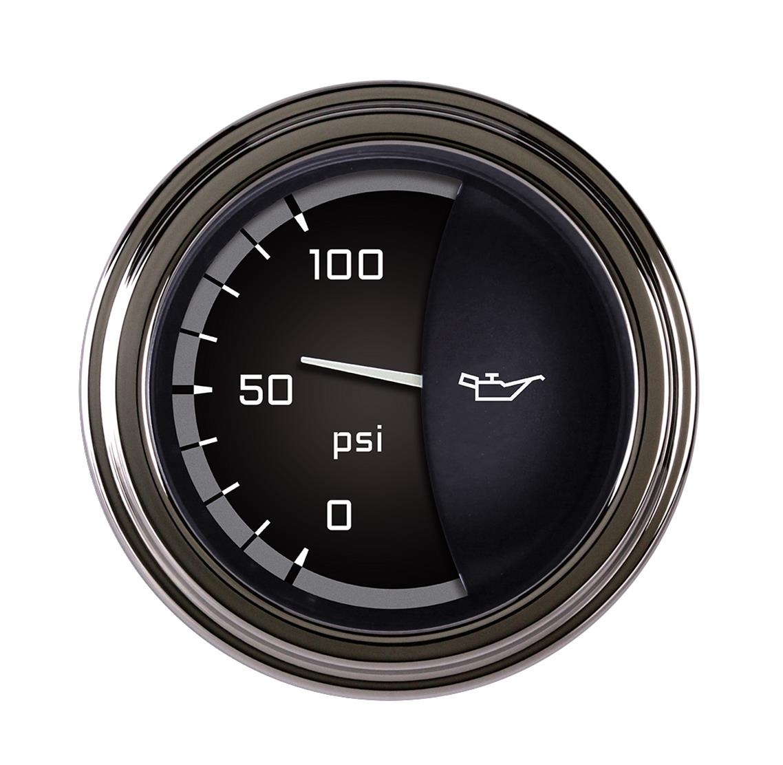 Classic Instruments Auto Cross Gray Series Gauges AX81GSLF Gauge, AutoCross Gray, Oil Pressure, 0-100 psi, 2 1/8 in., Black/Grey Face, Stainless Low Step Bezel, Flat Lens, Each