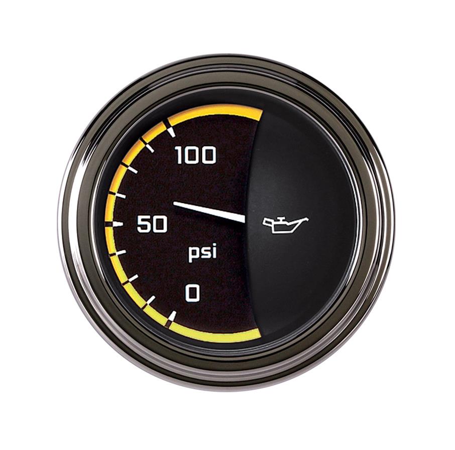 Classic Instruments Auto Cross Yellow Series Gauges AX81YSLF Gauge, AutoCross Yellow, Oil Pressure, 0-100 psi, 2 1/8 in., Black/Yellow Face, Stainless Low Step Bezel, Flat Lens, Each