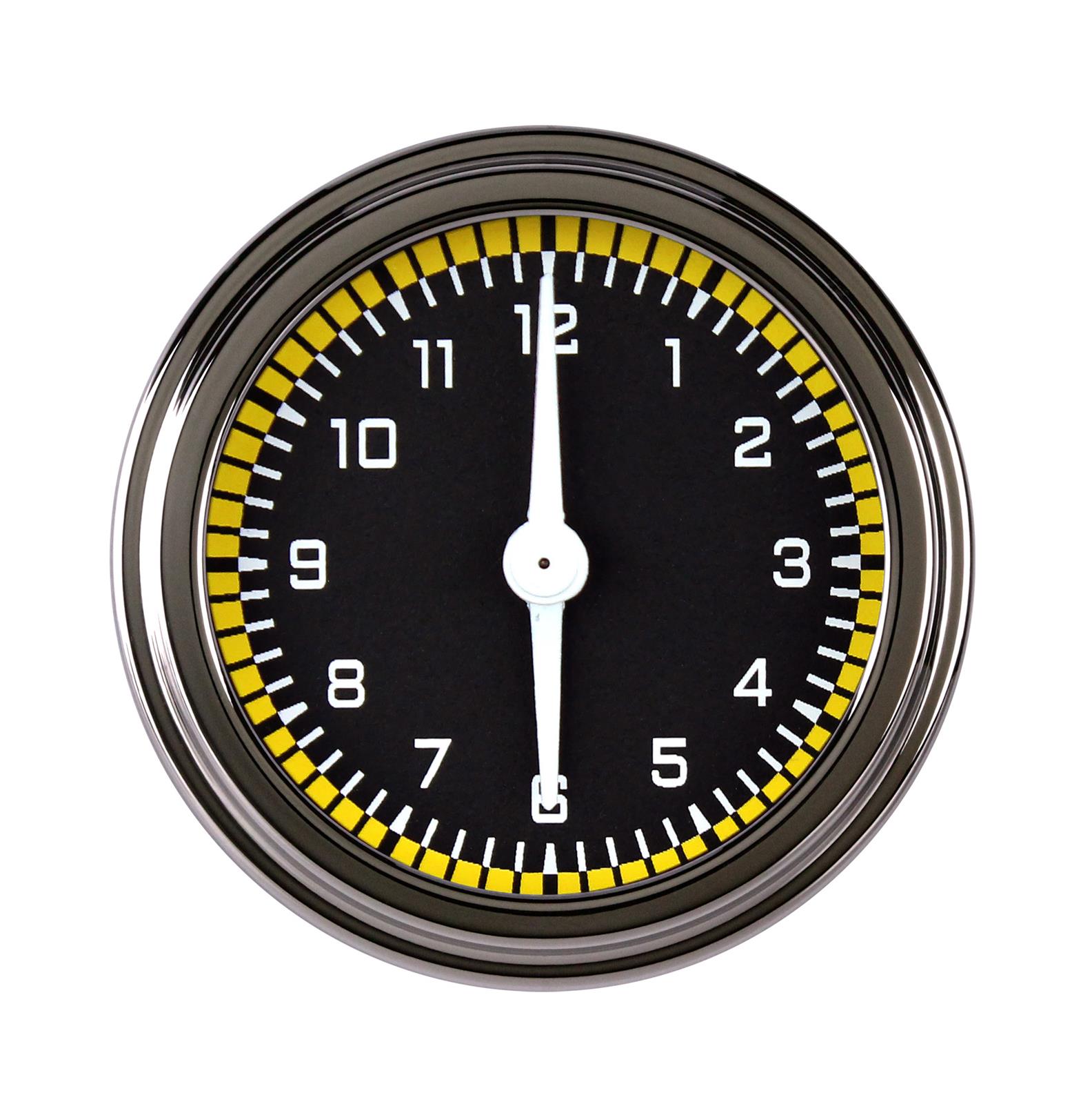 Classic Instruments Auto Cross Yellow Series Gauges AX90YSLF Gauge, Analog, AutoCross Series, Clock, 12 Hour, 2 1/8 in. Diameter, Black/Yellow Face, Full Sweep, Each