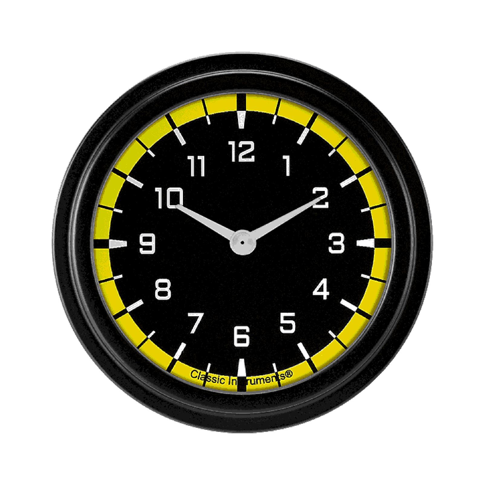 Classic Instruments Auto Cross Yellow Series Gauges AX92YBLF Gauge, Analog, AutoCross Series, Clock, 12 Hour, 2 5/8 in. Diameter, Black/Yellow Face, Full Sweep, Each