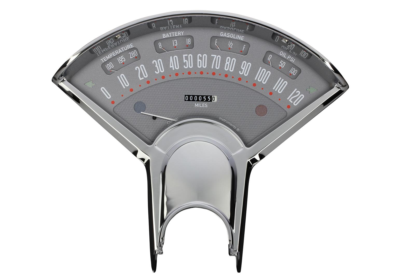 Classic Instruments Bel Era III Package Gauge Sets for 1955-1956 BEL AIR, ONE-FIFTY SERIES, TWO-TEN SERIES - BET00G Kits, Package, Analog, Speedometer, Oil Pressure, Water Temperature, Volts, Fuel Level, Gray Face, White Numbers, Chevrolet, Kit