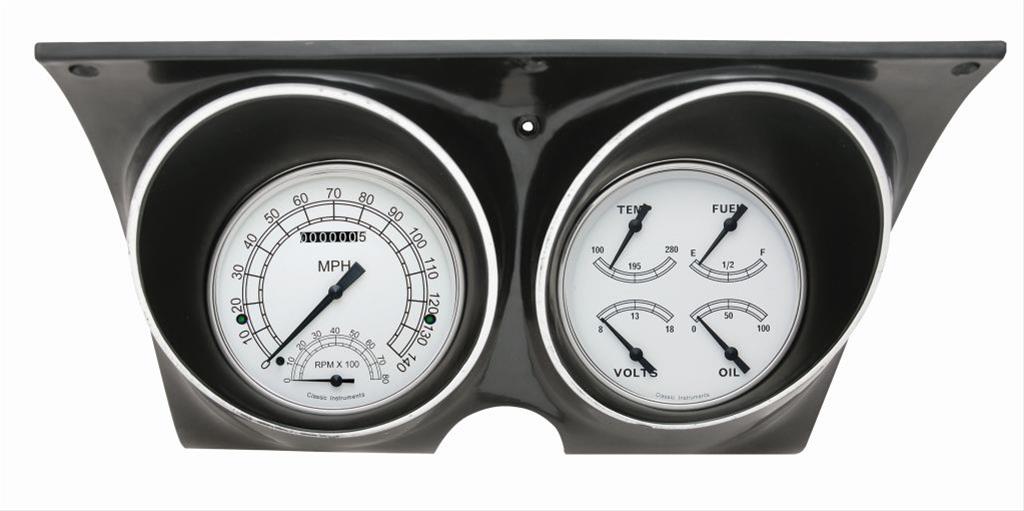 Classic Instruments 1967-68 Camaro Package Gauge Sets CAM67CW Kits, Gauges, Analog, Speedometer, Tach, Fuel Level, Oil Pressure, Volts, Water Temp., White Face, Black Numbers, Chevrolet, Kit