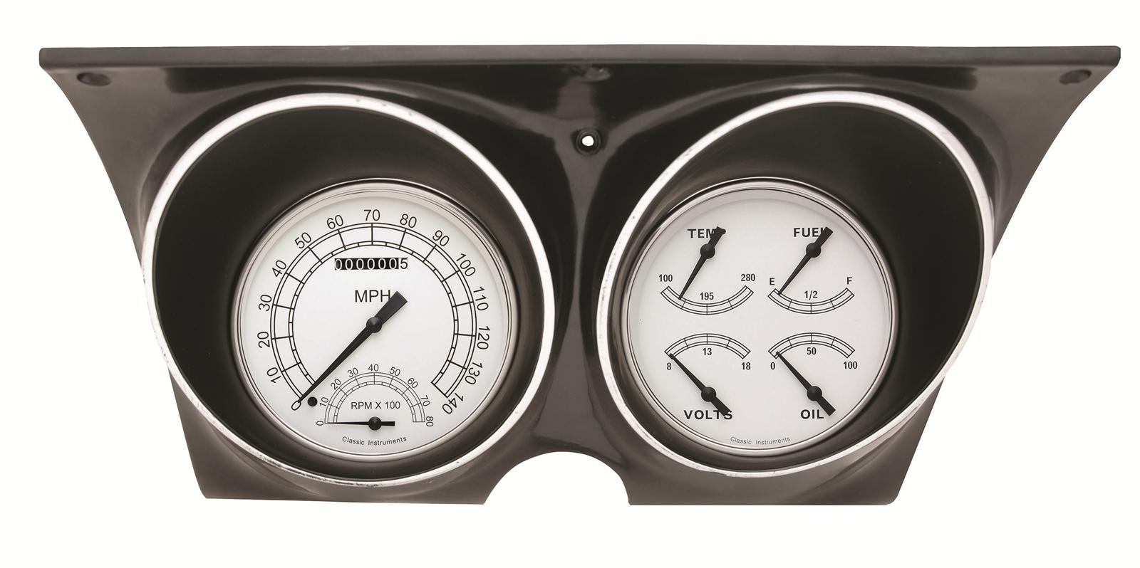 Classic Instruments 1967-68 Camaro Package Gauge Sets CAM67WH Gauges, All-American, Direct-Fit, White Face, Black Numbers, Analog, Chevy, Kit