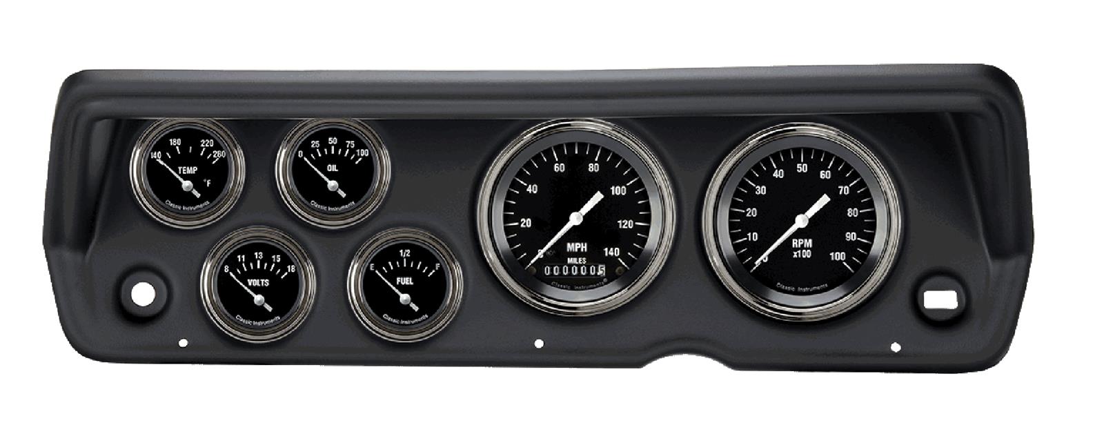 Classic Instruments 1970-76 Plymouth Duster/Demon/Dart Package Gauge Sets for 1970-1976 DART, DUSTER - CDDU70HR01BL Kit, Hot Rod Series, Short Sweep, Direct-Fit w/ Black Insert, Mopar, Duster/Dart, Kit