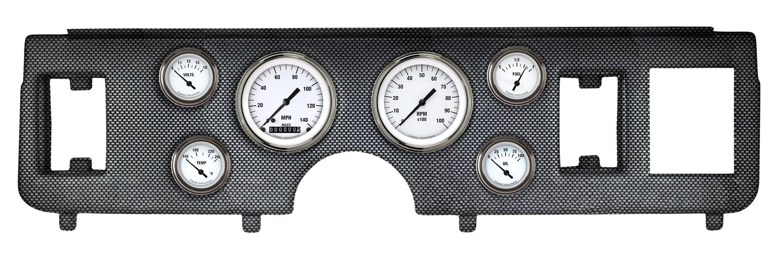 Classic Instruments 1979-86 Ford Mustang Package Gauge Sets CDMU79WH01CF Kit, White Hot Series, Short Sweep, Direct-Fit w/ Carbon Fiber Insert, Ford, 1979-1986 Mustang, Kit