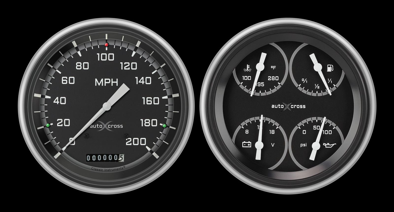 Classic Instruments 1951-53 Chevy Package Gauge Sets CH51AXG62 Kit, AutoCross Gray, Chevy, 1951-1952, Speedometer, Tach, Fuel Level, Oil Pressure, Water Temp, Volt, Stainless Low-Step Bezel, Flat Lens, Kit