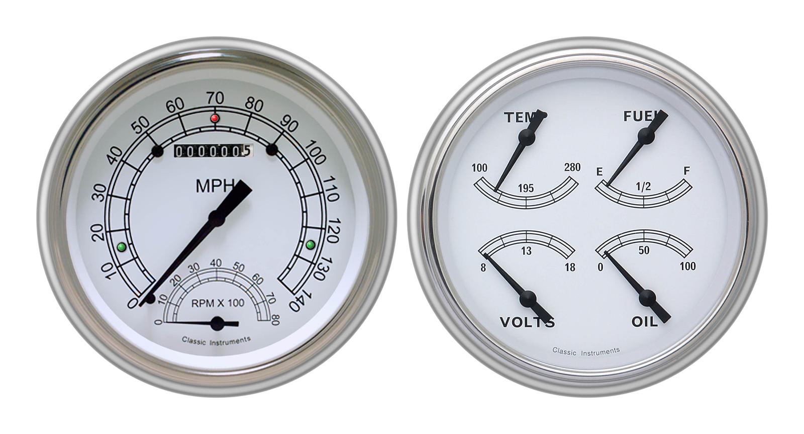 Classic Instruments 1951-53 Chevy Package Gauge Sets CH51CW62 Gauges, White, Speedometer, Tach, Oil Pressure, Fuel Level, Voltage, White Face, Analog, Chevy, Kit