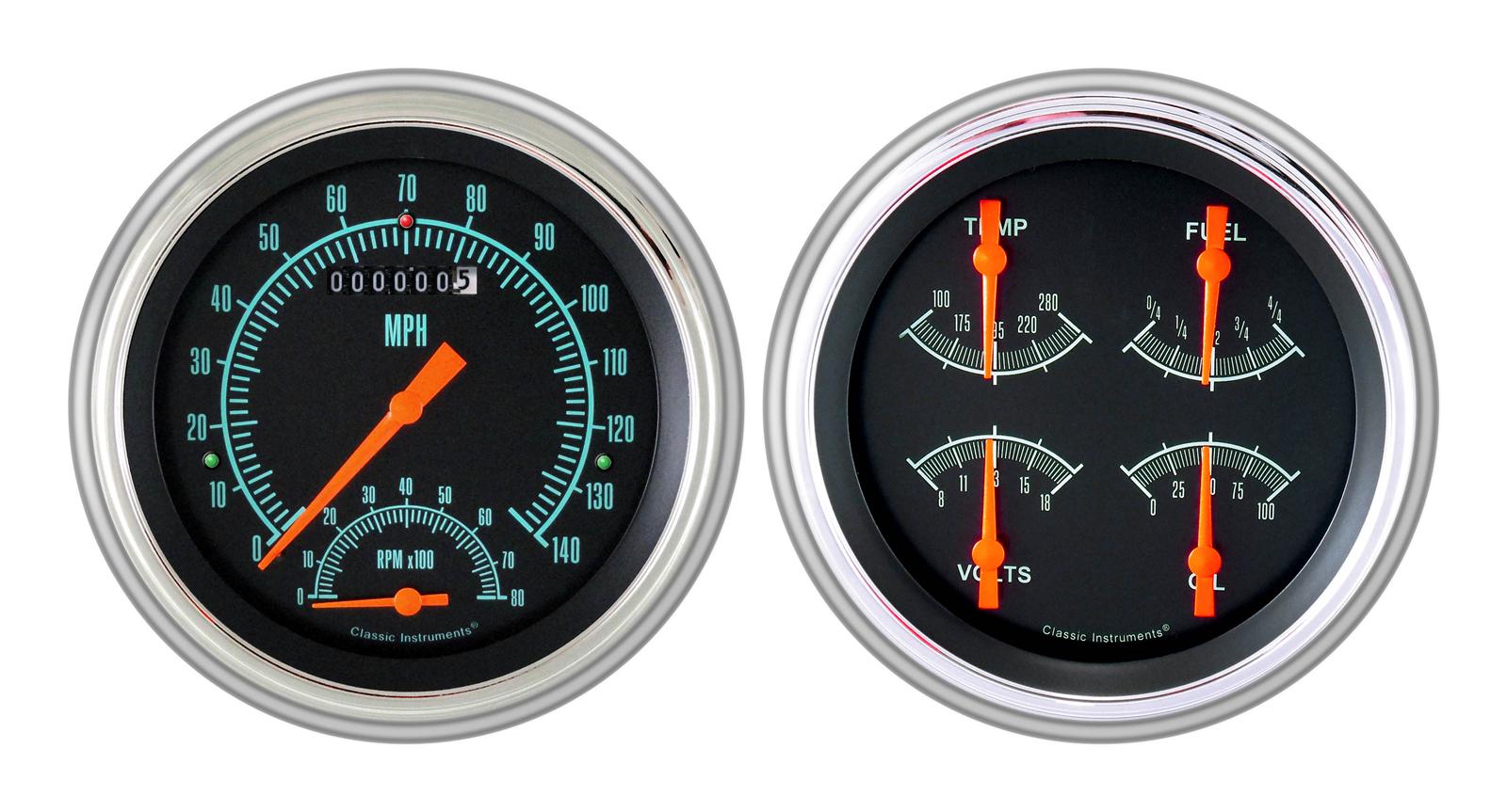 Classic Instruments 1951-53 Chevy Package Gauge Sets CH51GS62 Gauges, G-Stock, Speedometer, Tach, Oil Pressure, Fuel Level, Voltage, Black Face, Analog, Chevy, Kit
