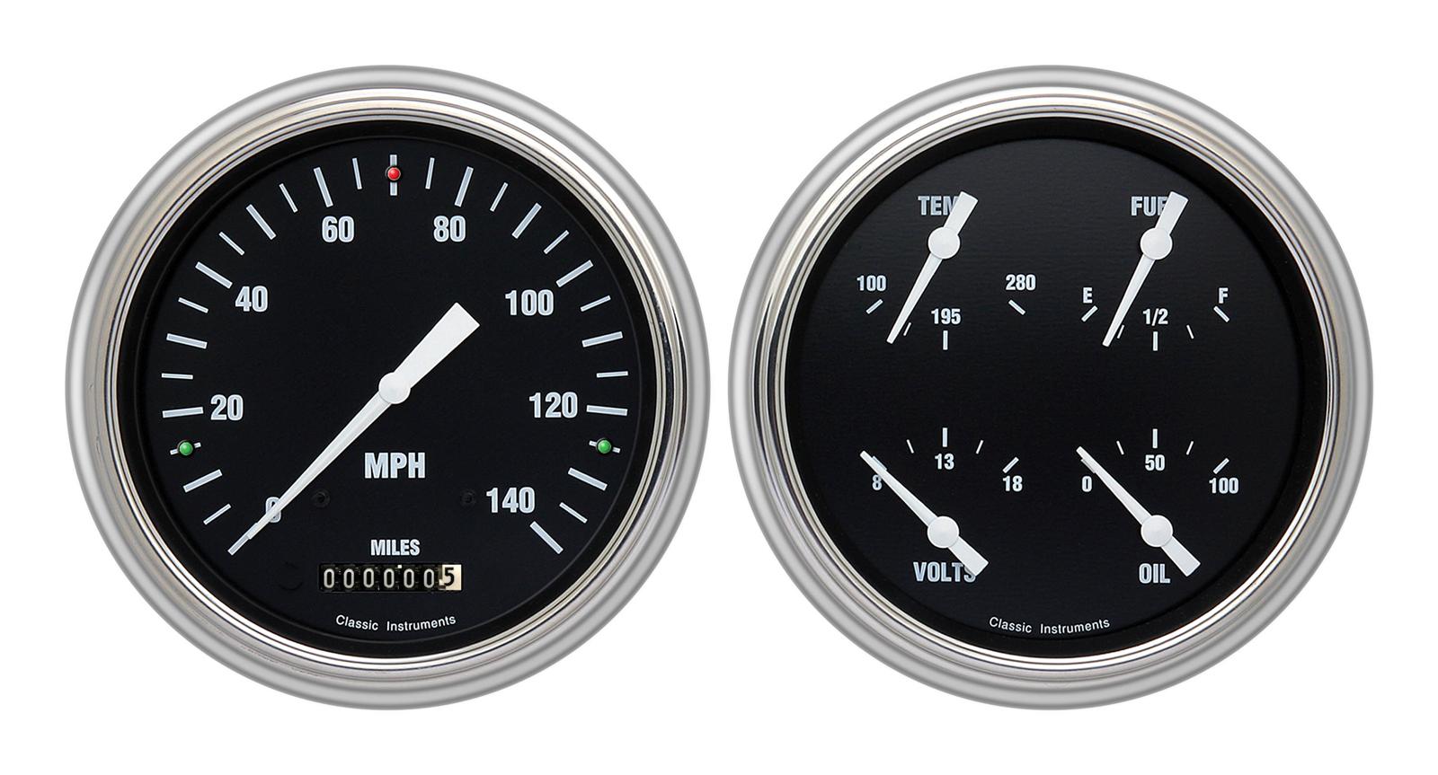 Classic Instruments 1951-53 Chevy Package Gauge Sets CH51HR52 Gauges, Hot Rod, Speedometer, Oil Pressure, Fuel Level, Voltage, Black Face, Analog, Chevy, Kit