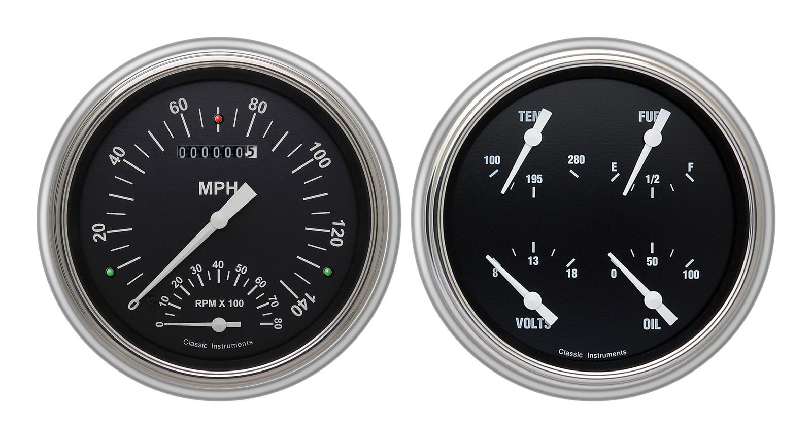 Classic Instruments 1951-53 Chevy Package Gauge Sets CH51HR62 Gauges, Hot Rod, Speedometer, Tach, Oil Pressure, Fuel Level, Voltage, Black Face, Analog, Chevy, Kit