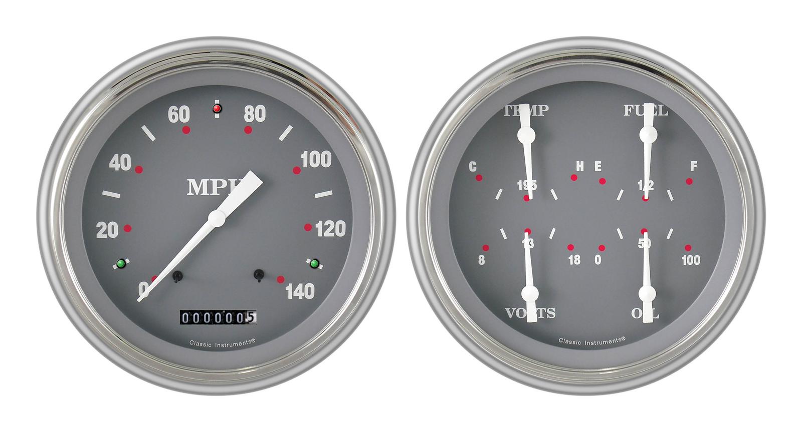 Classic Instruments 1951-53 Chevy Package Gauge Sets CH51SG52 Gauges, SG Style, Speedometer, Water Temperature, Oil Pressure, Voltage, Gray Face, Analog, Chevy, Kit