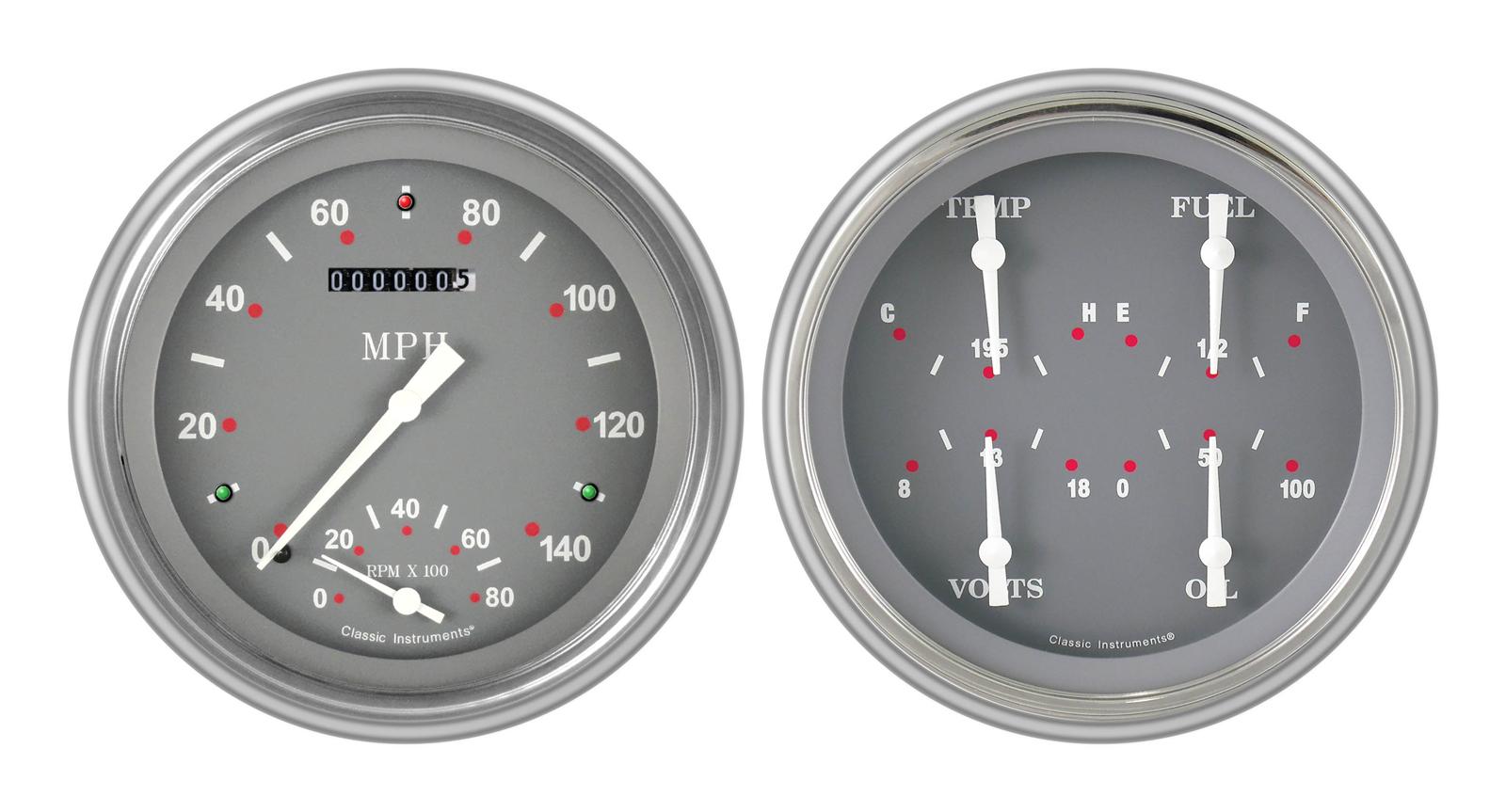 Classic Instruments 1951-53 Chevy Package Gauge Sets CH51SG62 Gauges, SG Style, Speedometer, Tach, Water Temperature, Oil Pressure, Voltage, Gray Face, Analog, Chevy, Kit