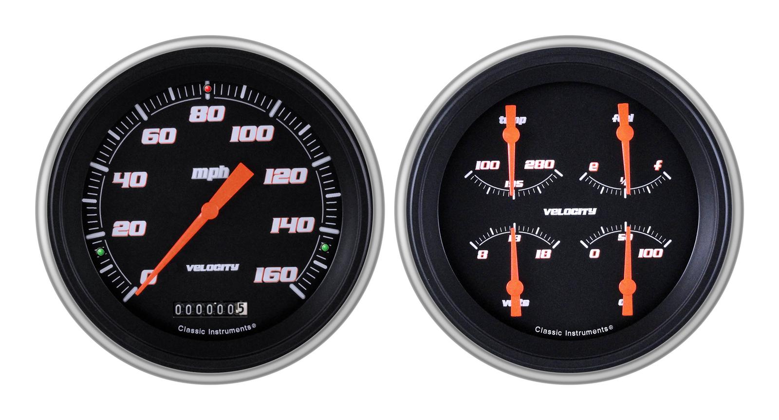 Classic Instruments 1951-53 Chevy Package Gauge Sets CH51VSB52 Gauges, Velocity, Speedometer, Oil Pressure, Fuel Level, Voltage, Black Face, Analog, Chevy, Kit