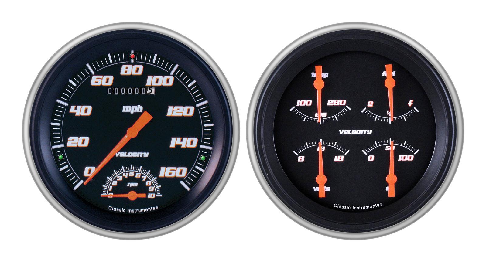 Classic Instruments 1951-53 Chevy Package Gauge Sets CH51VSB62 Gauges, Velocity, Speedometer, Tach, Oil Pressure, Fuel Level, Voltage, Black Face, Analog, Chevy, Kit