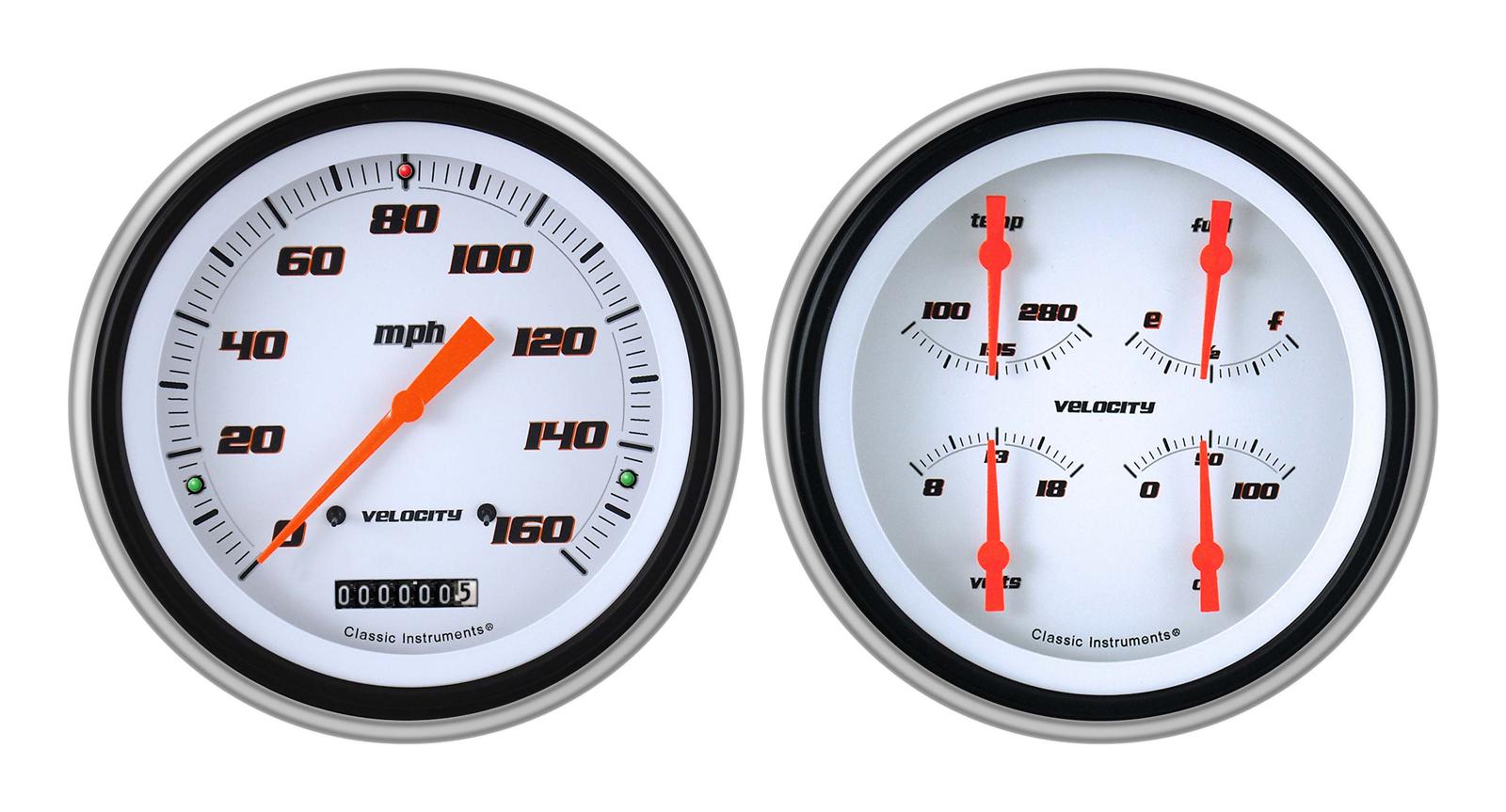 Classic Instruments 1951-53 Chevy Package Gauge Sets CH51VSW52 Gauges, Velocity, Speedometer, Oil Pressure, Fuel Level, Voltage, White Face, Analog, Chevy, Kit