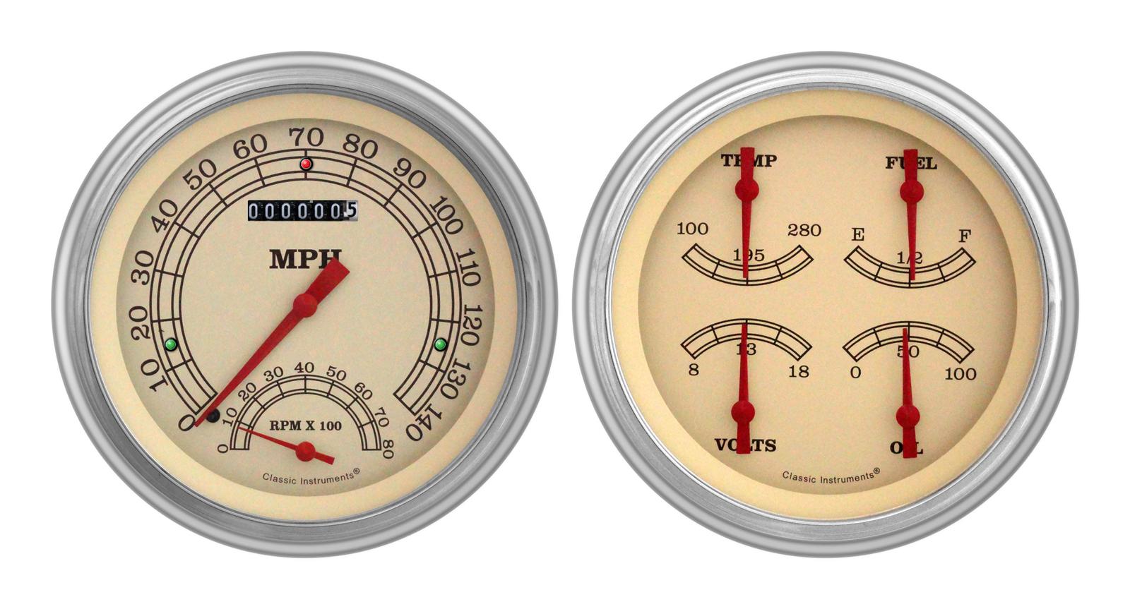 Classic Instruments 1951-53 Chevy Package Gauge Sets CH51VT62 Gauges, Vintage, Speedometer, Tach, Oil Pressure, Fuel Level, Voltage, Cream Face, Analog, Chevy, Kit
