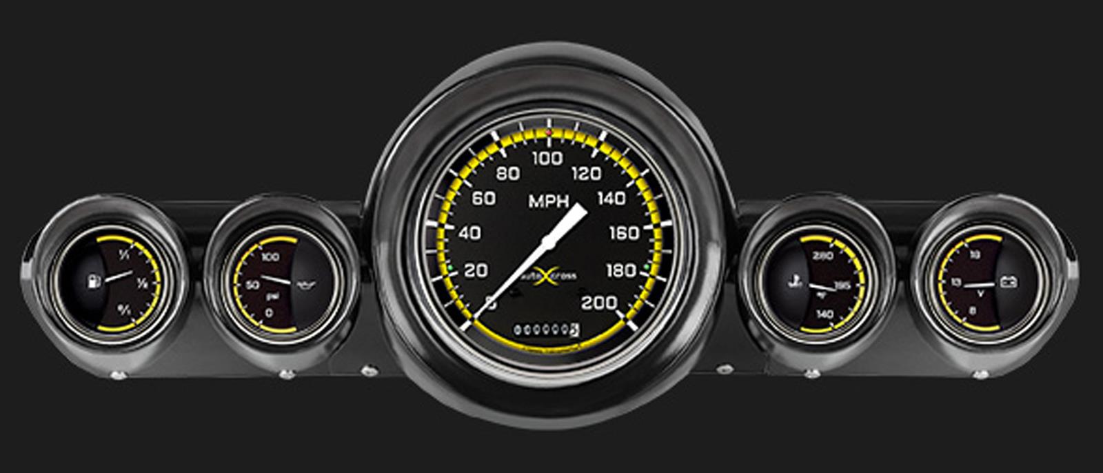 Classic Instruments 1959-60 Chevy Package Gauge Sets CH59AXY54 Kit, AutoCross Yellow, Chevy, 1959-1960, Speedometer, Fuel Level, Oil Pressure, Water Temp, Volt, Stainless Low-Step Bezel, Kit