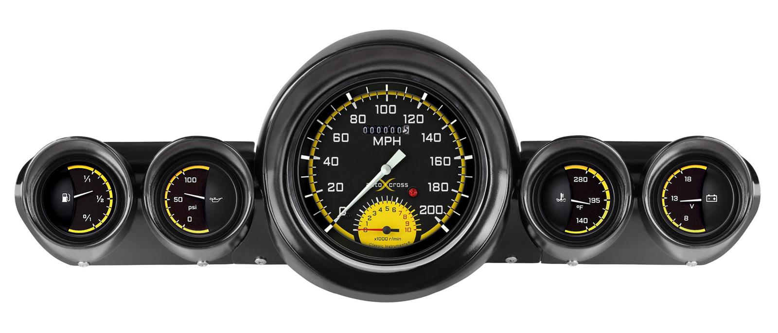 Classic Instruments 1959-60 Chevy Package Gauge Sets CH59AXY65 Kit, AutoCross Yellow, Chevy, 1959-1960, Speedometer, Tach, Fuel Level, Oil Pressure, Water Temp, Volt, Stainless Low-Step Bezel, Kit