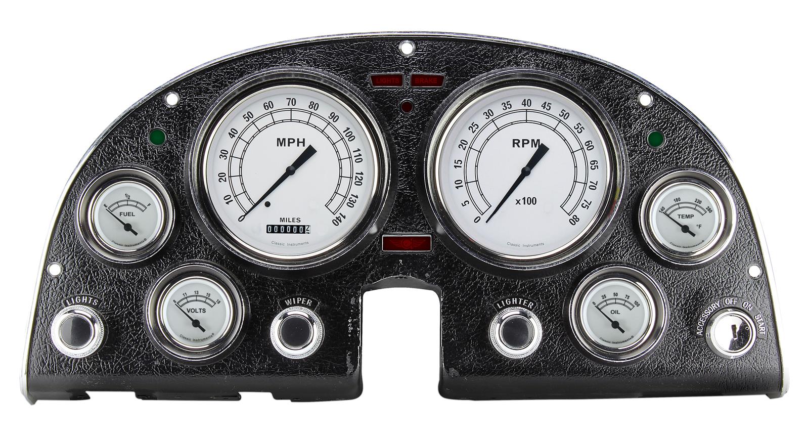 Classic Instruments 1963-67 Corvette Package Gauge Sets CO63CW Gauges, White Style, Speedometer, Tach, Water Temperature, Fuel Level, White Face, Analog, Chevy, Kit