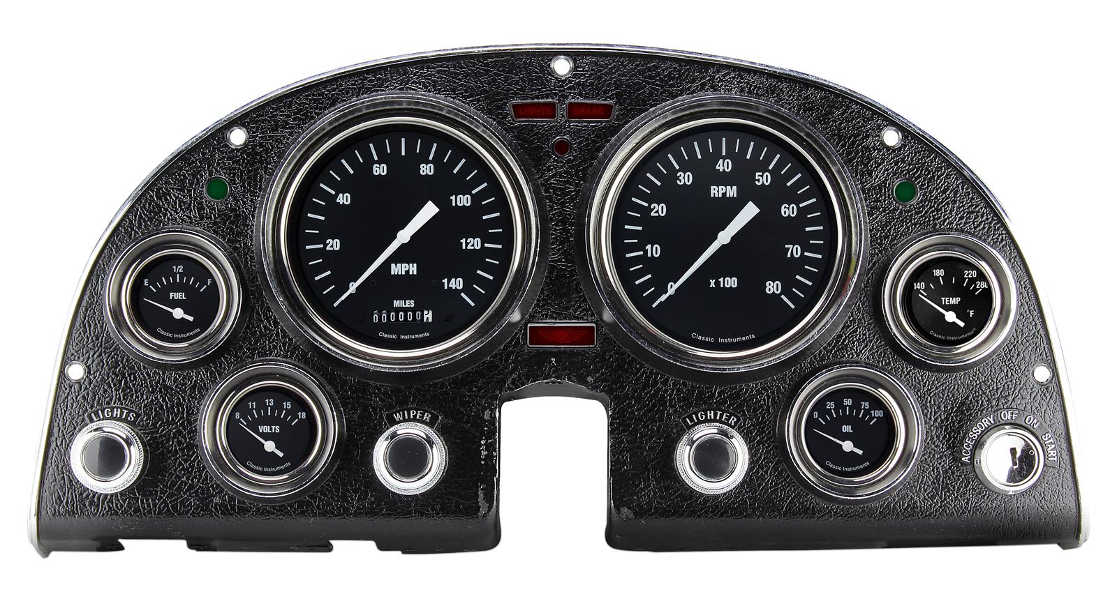 Classic Instruments 1963-67 Corvette Package Gauge Sets CO63HR Gauges, Hot Rod Style, Speedometer, Tach, Water Temperature, Fuel Level, Black Face, Analog, Chevy, Kit