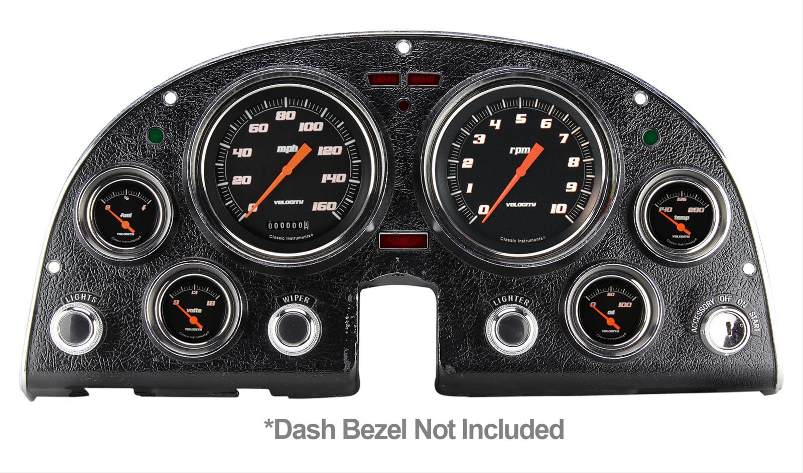 Classic Instruments 1963-67 Corvette Package Gauge Sets CO63VSB Gauges, Velocity Style, Speedometer, Tach, Water Temperature, Fuel Level, Black Face, Analog, Chevy, Kit