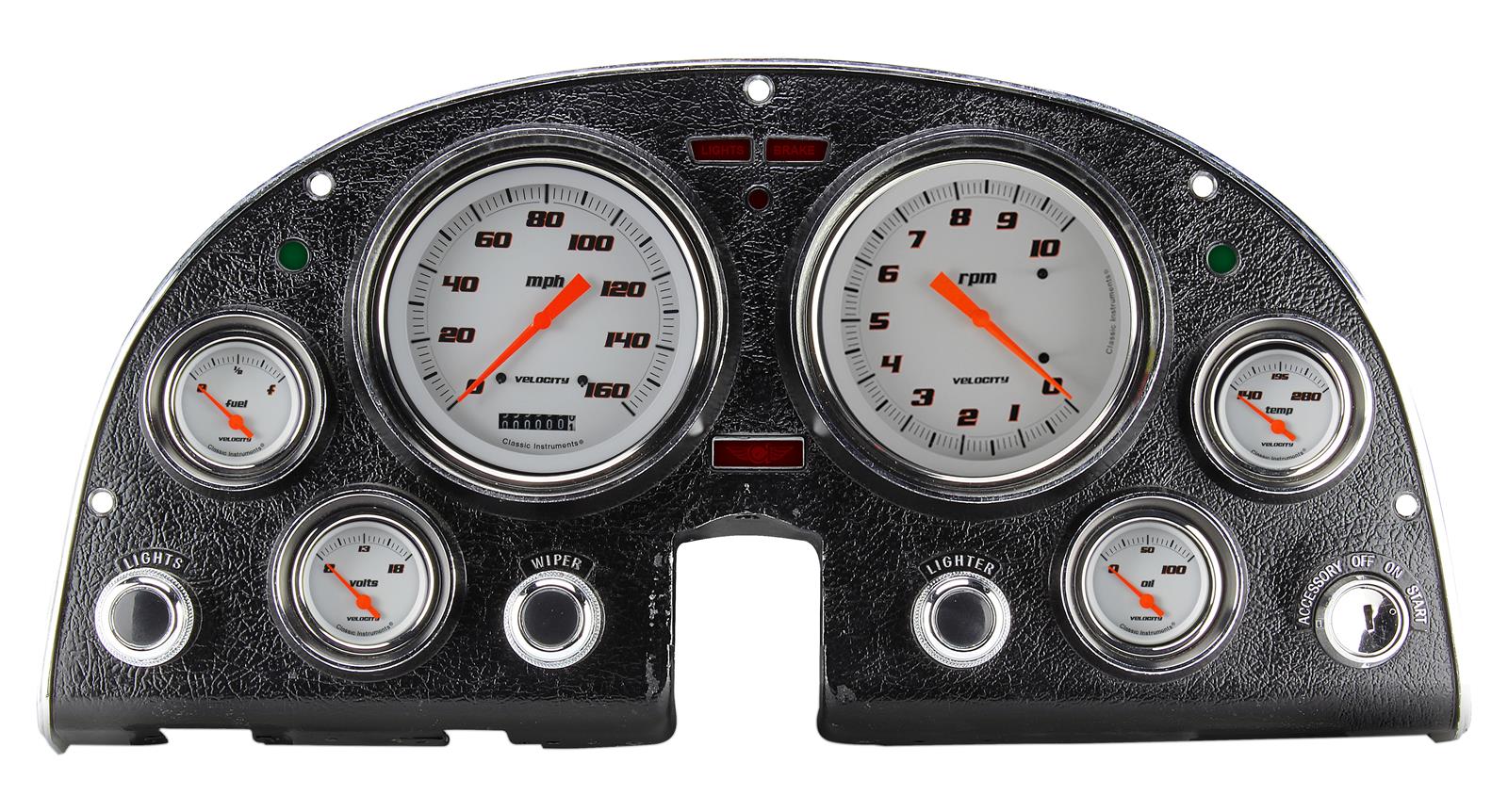 Classic Instruments 1963-67 Corvette Package Gauge Sets for 1953-1967 CORVETTE - CO63VSW Gauges, Velocity Style, Speedometer, Tach, Water Temperature, Fuel Level, White Face, Analog, Chevy, Kit