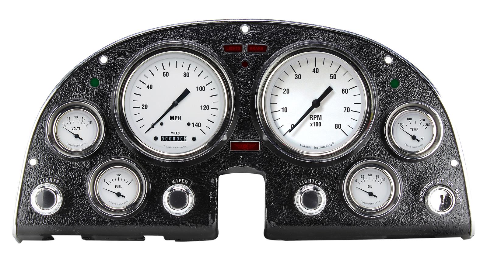 Classic Instruments 1963-67 Corvette Package Gauge Sets CO63WH Gauges, White Hot Style, Speedometer, Tach, Water Temperature, Fuel Level, White Face, Analog, Chevy, Kit