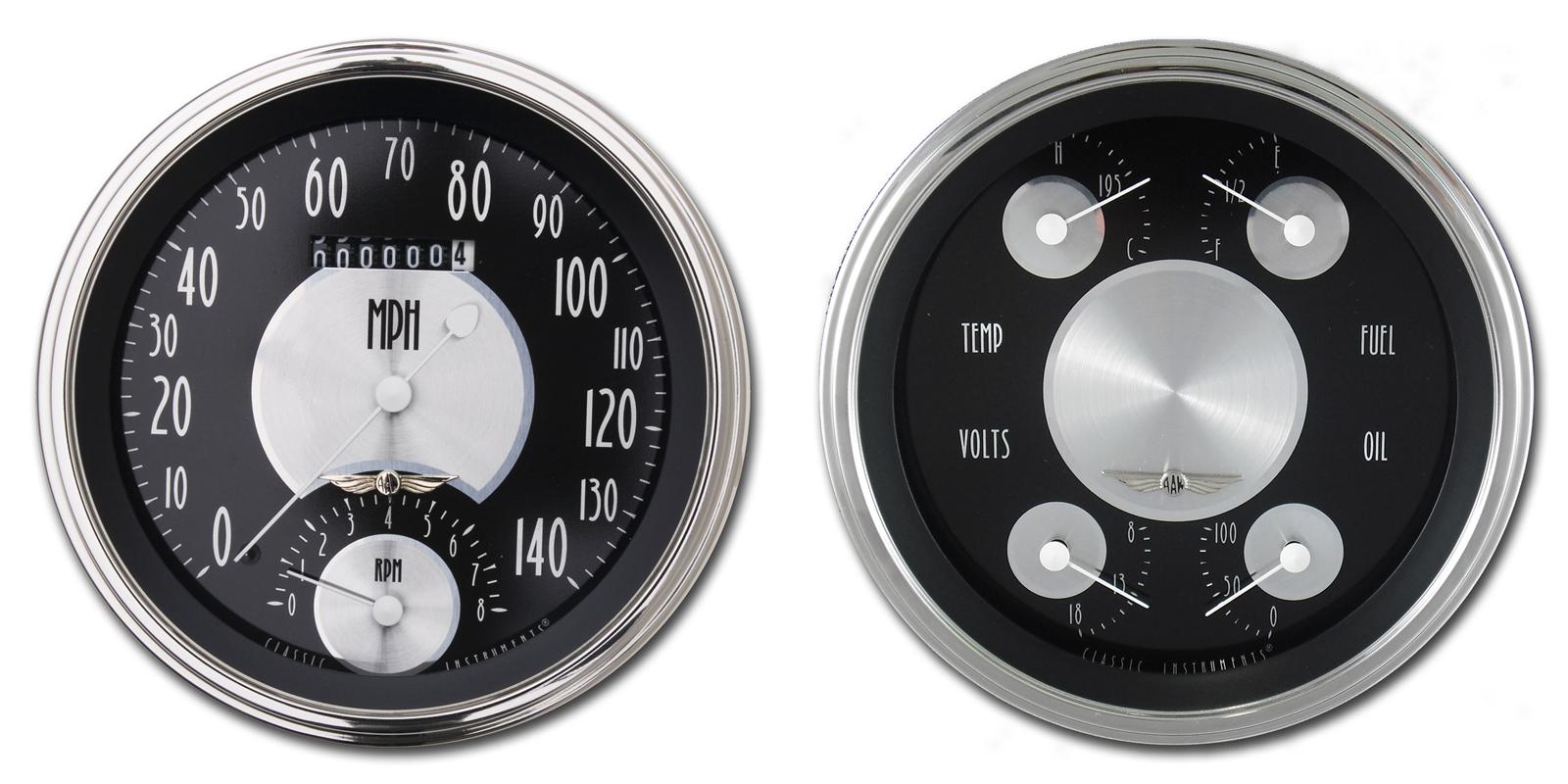 Classic Instruments 1947-53 Chevy Pickup Package Gauge Sets for 1947-1953 SEDAN DELIVERY, TRUCK, 1950-1953 TRUCK - CT47AT62 Gauges, All-American Tradition, Speedometer, Tach, Oil Pressure, Fuel Level, Black Face, Analog, Chevy, Kit