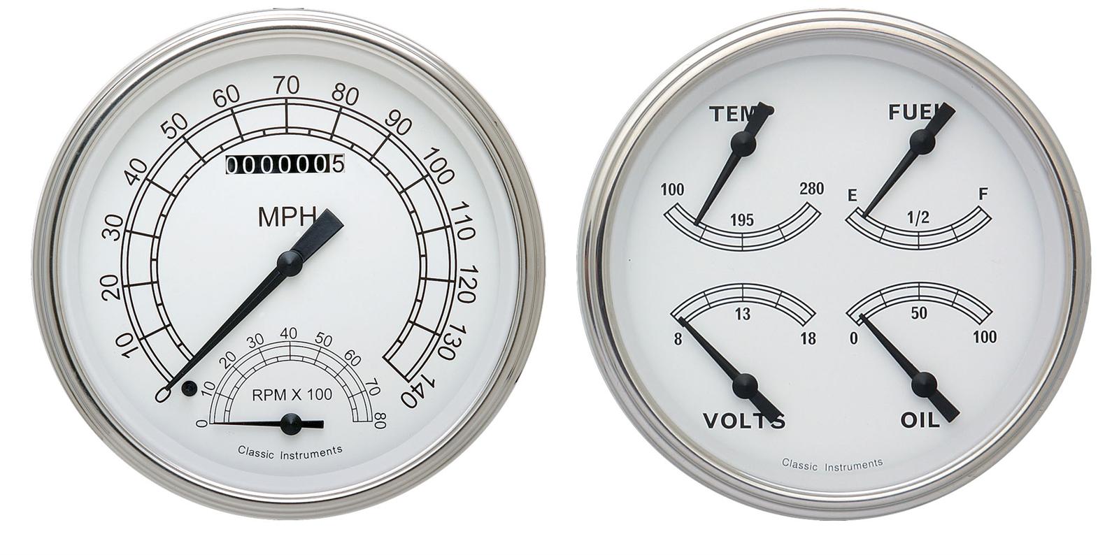 Classic Instruments 1947-53 Chevy Pickup Package Gauge Sets CT47CW62 Gauges, Pick-Up Package, Speedometer, Tach, Fuel Level, Water Temperature, White Face, Analog, Chevy, GMC, Kit
