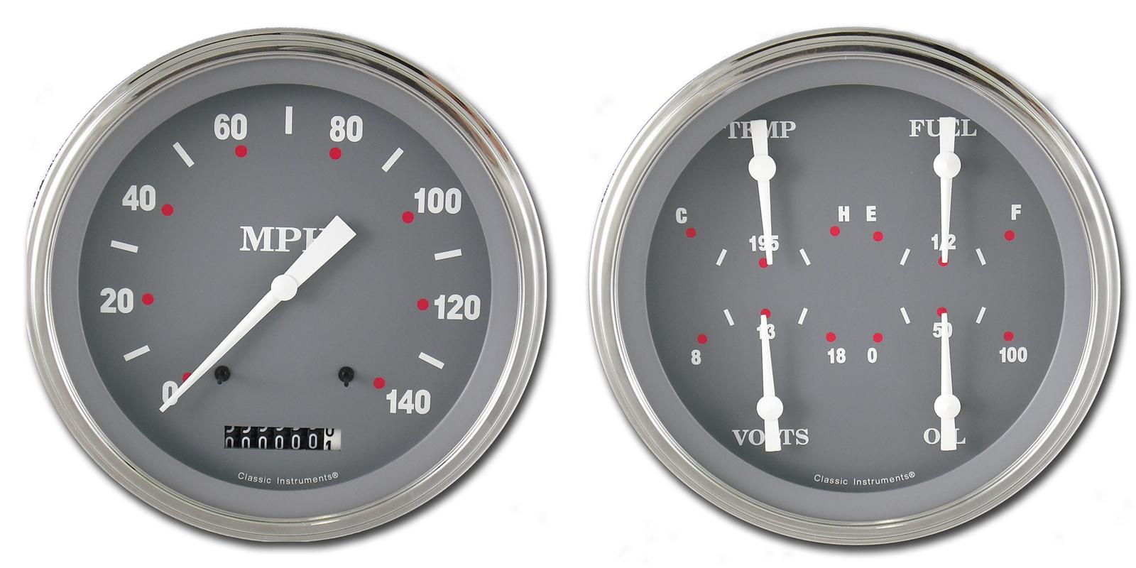 Classic Instruments 1947-53 Chevy Pickup Package Gauge Sets CT47SG52 Gauges, SG Style, Speedometer, Water Temperature, Oil Pressure, Fuel Level, Gray Face, Analog, Chevy, Kit