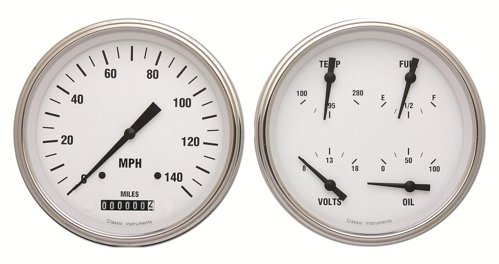 Classic Instruments 1947-53 Chevy Pickup Package Gauge Sets CT47WH52 Gauges, White Hot, Electronic, Water Temperature, Volt, Oil Pressure, Fuel Level, Speedometer, Chevy, Kit